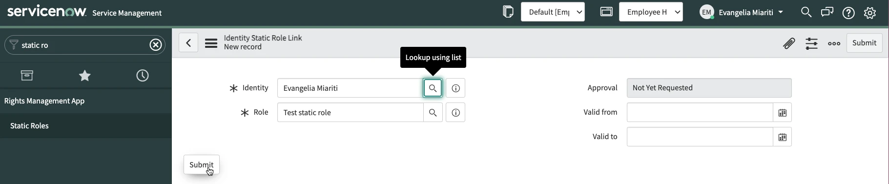 Identity static role assignment