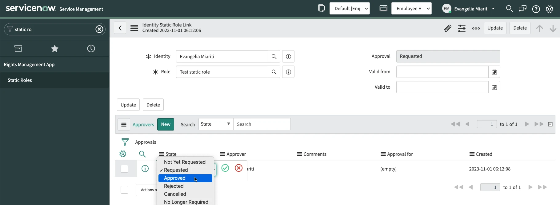 Approve static role assignment