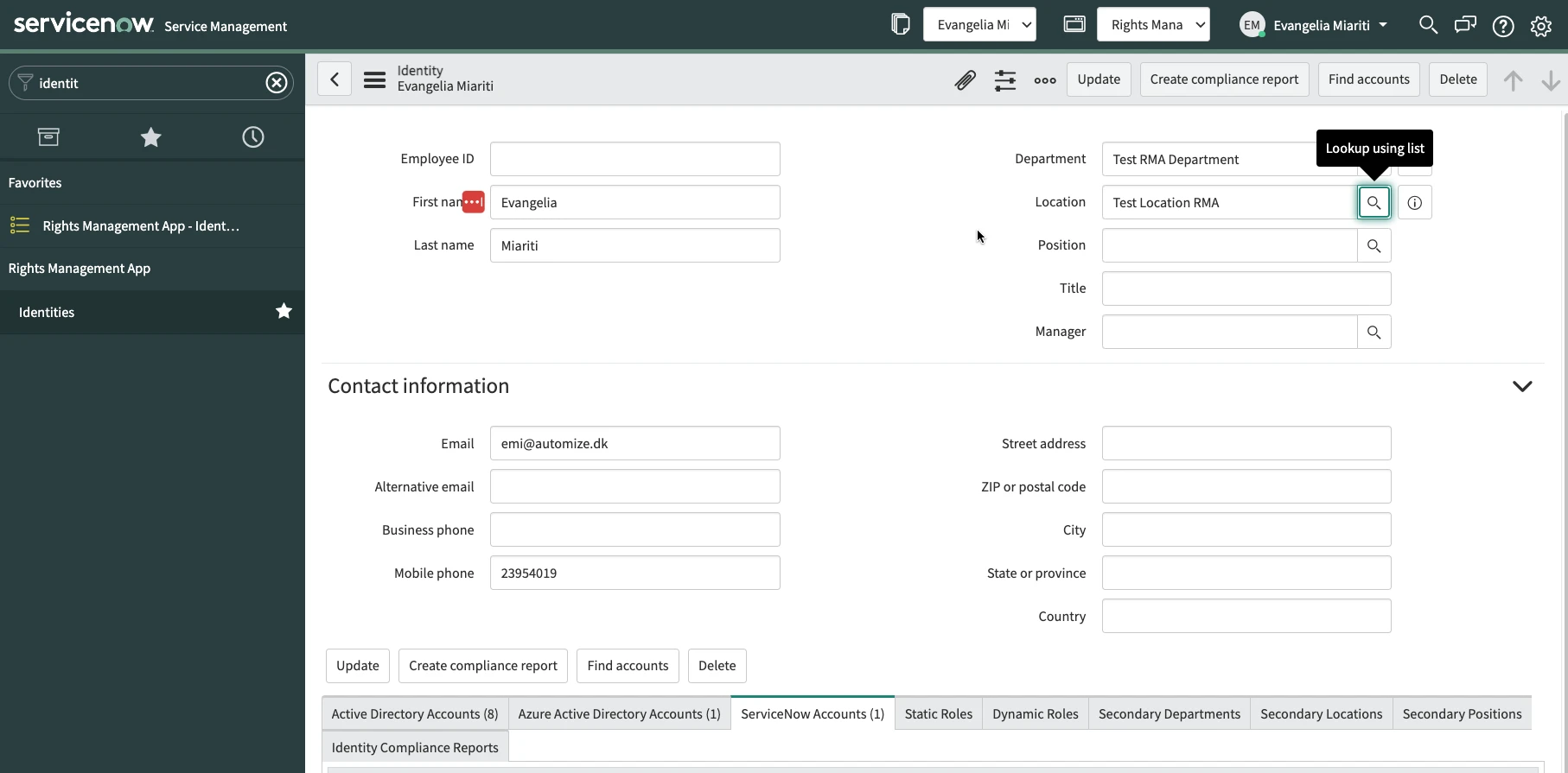 Add an identity to the Location
