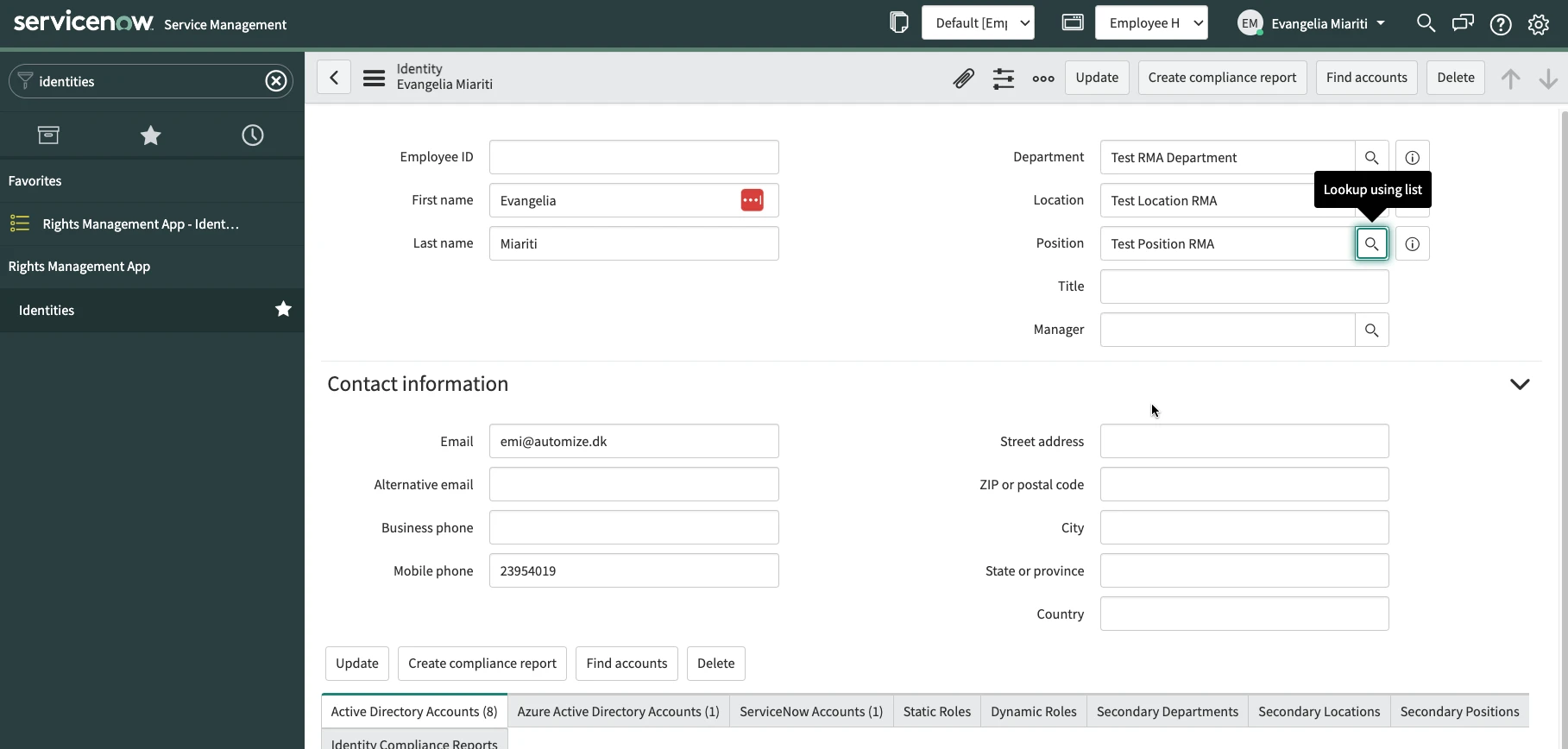 Add an identity to the Position