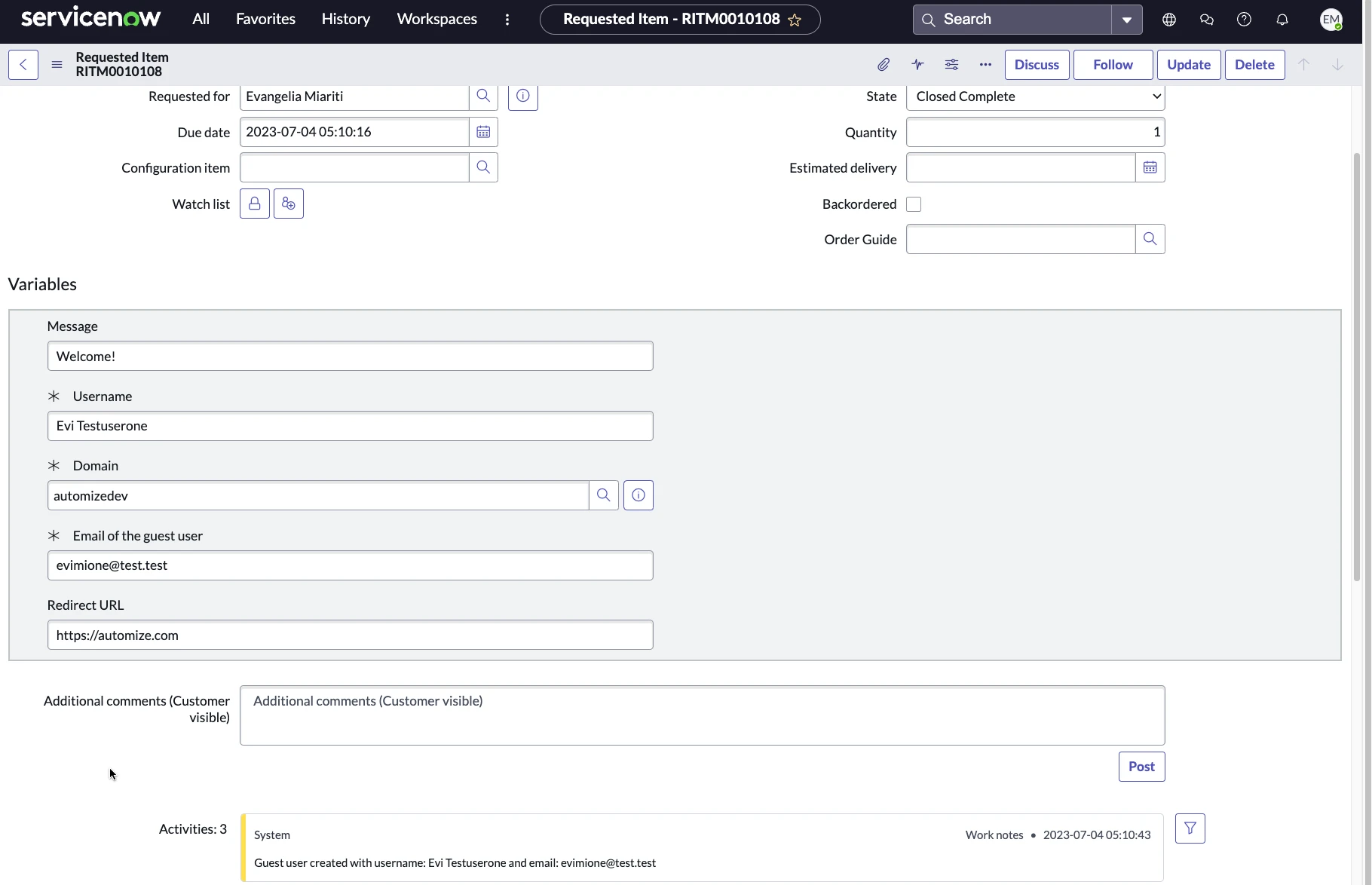 Servicenow result guest user