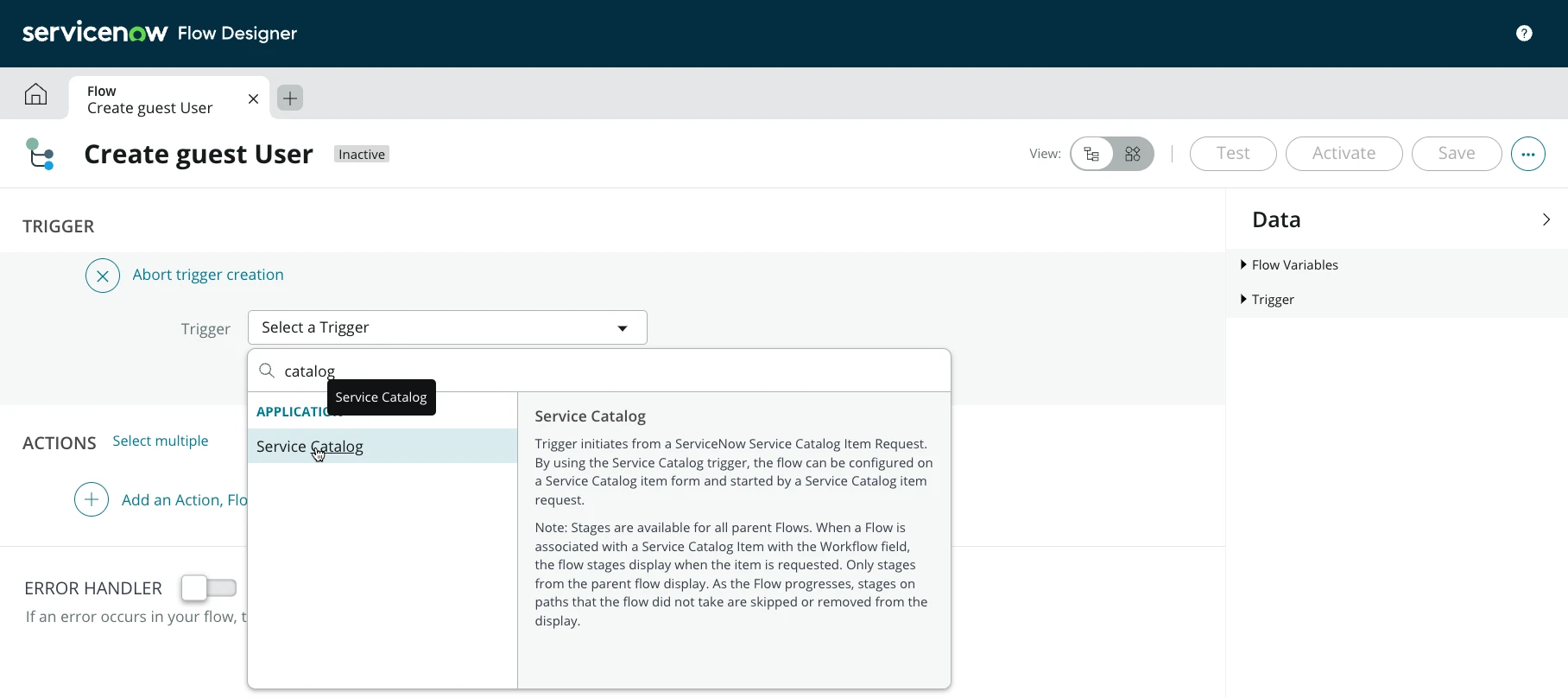 Trigger Service Catalog