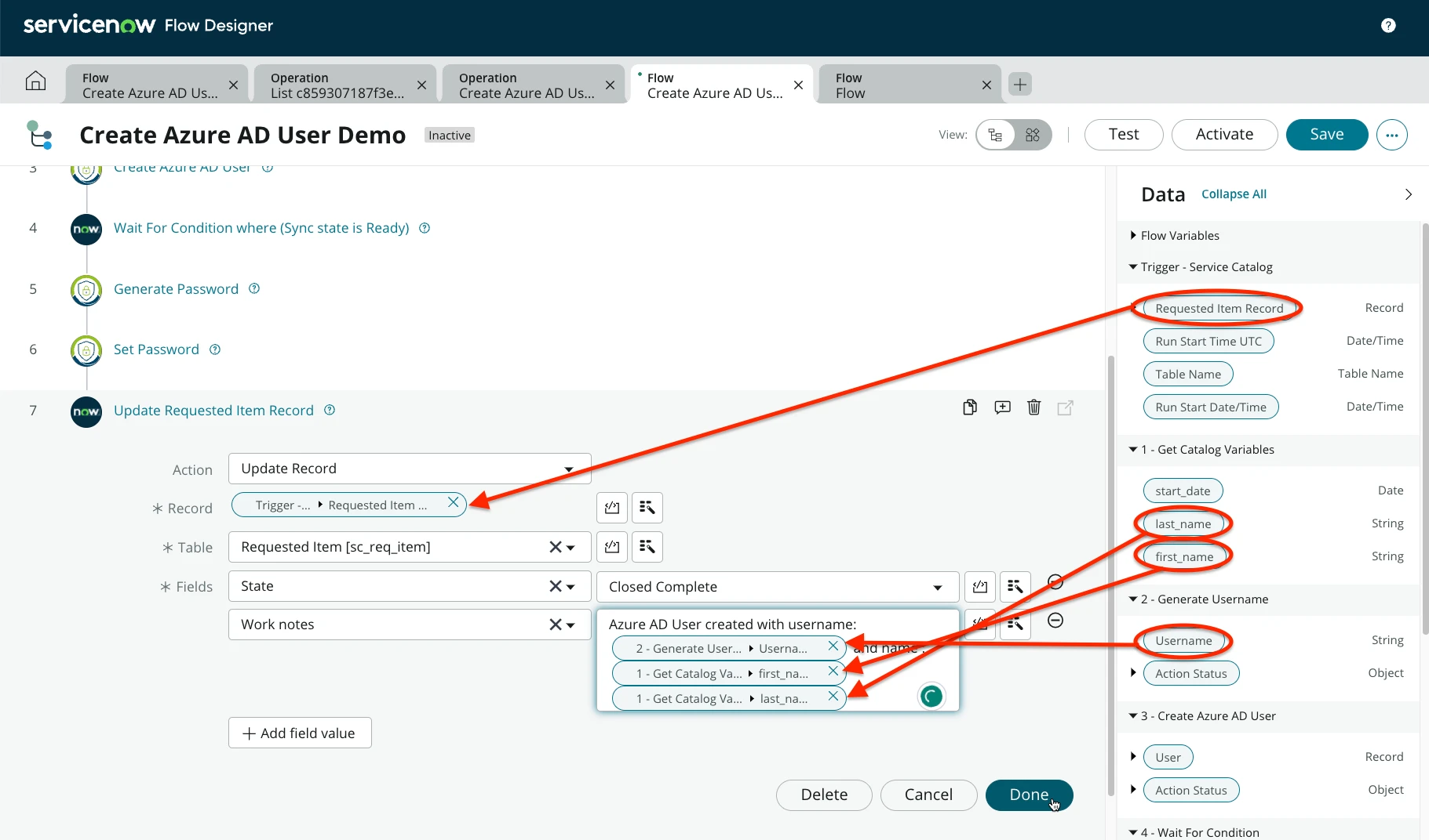Update request item action