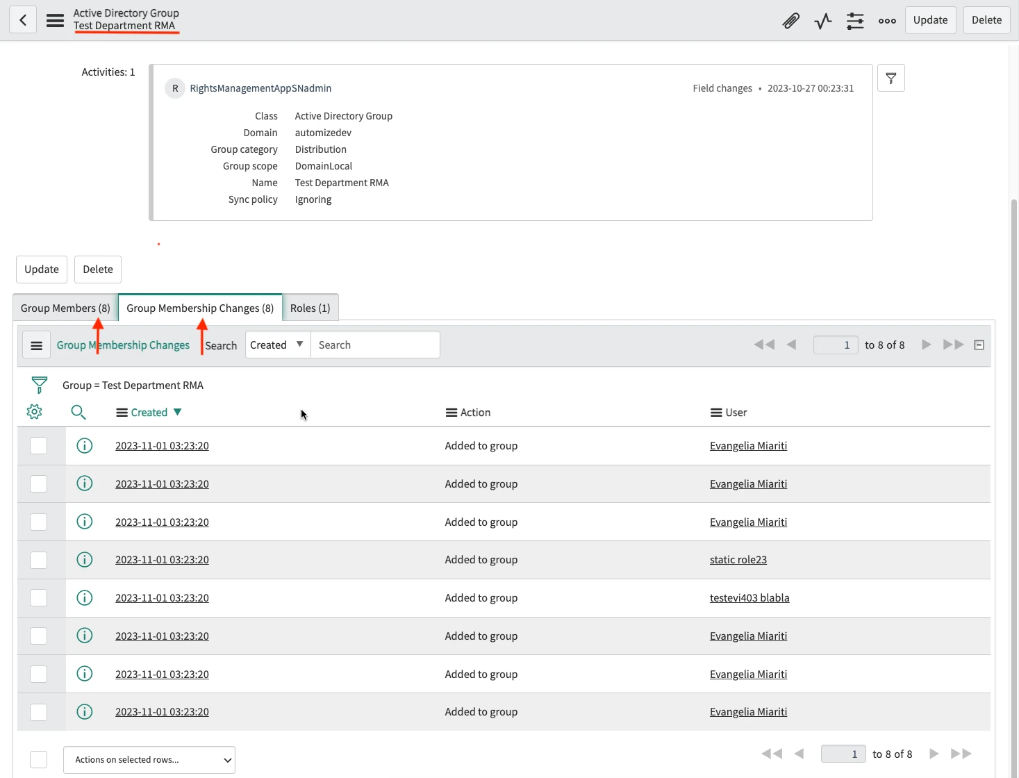 Accounts added to groups