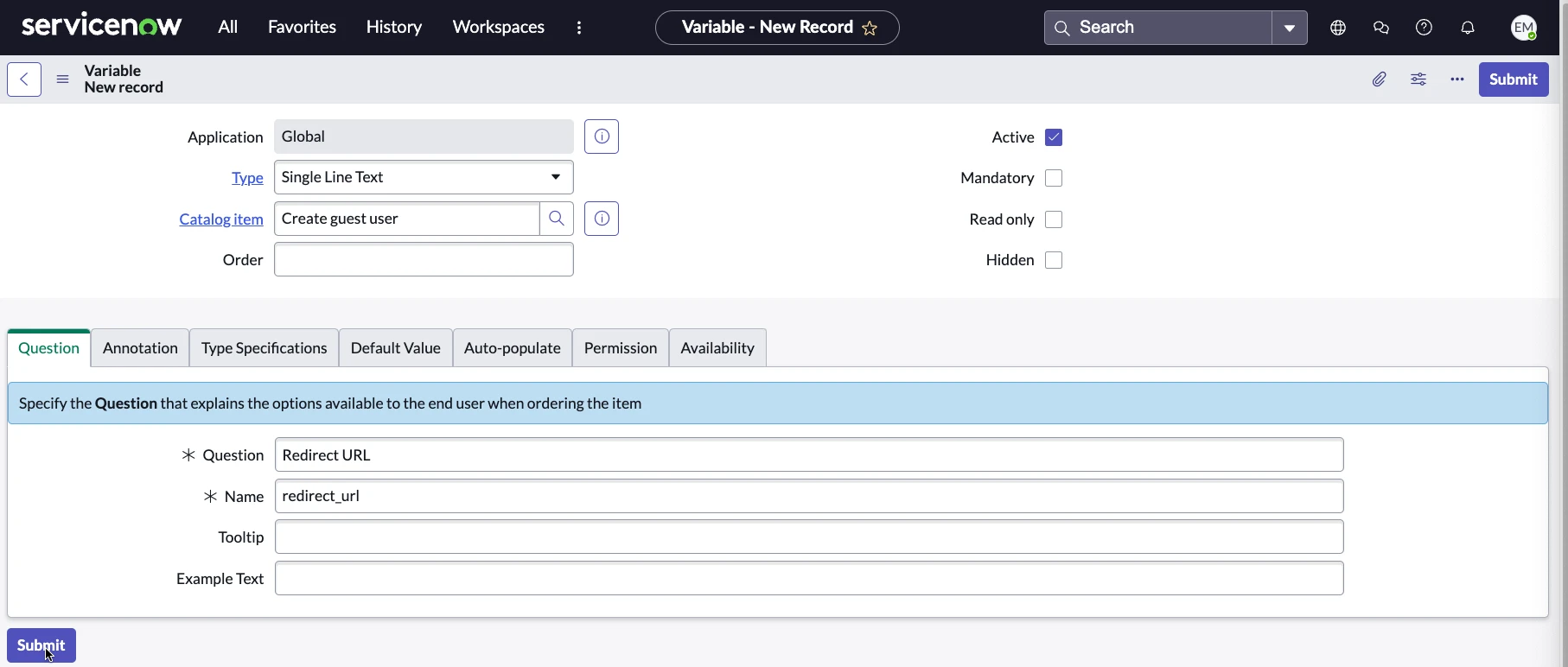 Variable redirect url