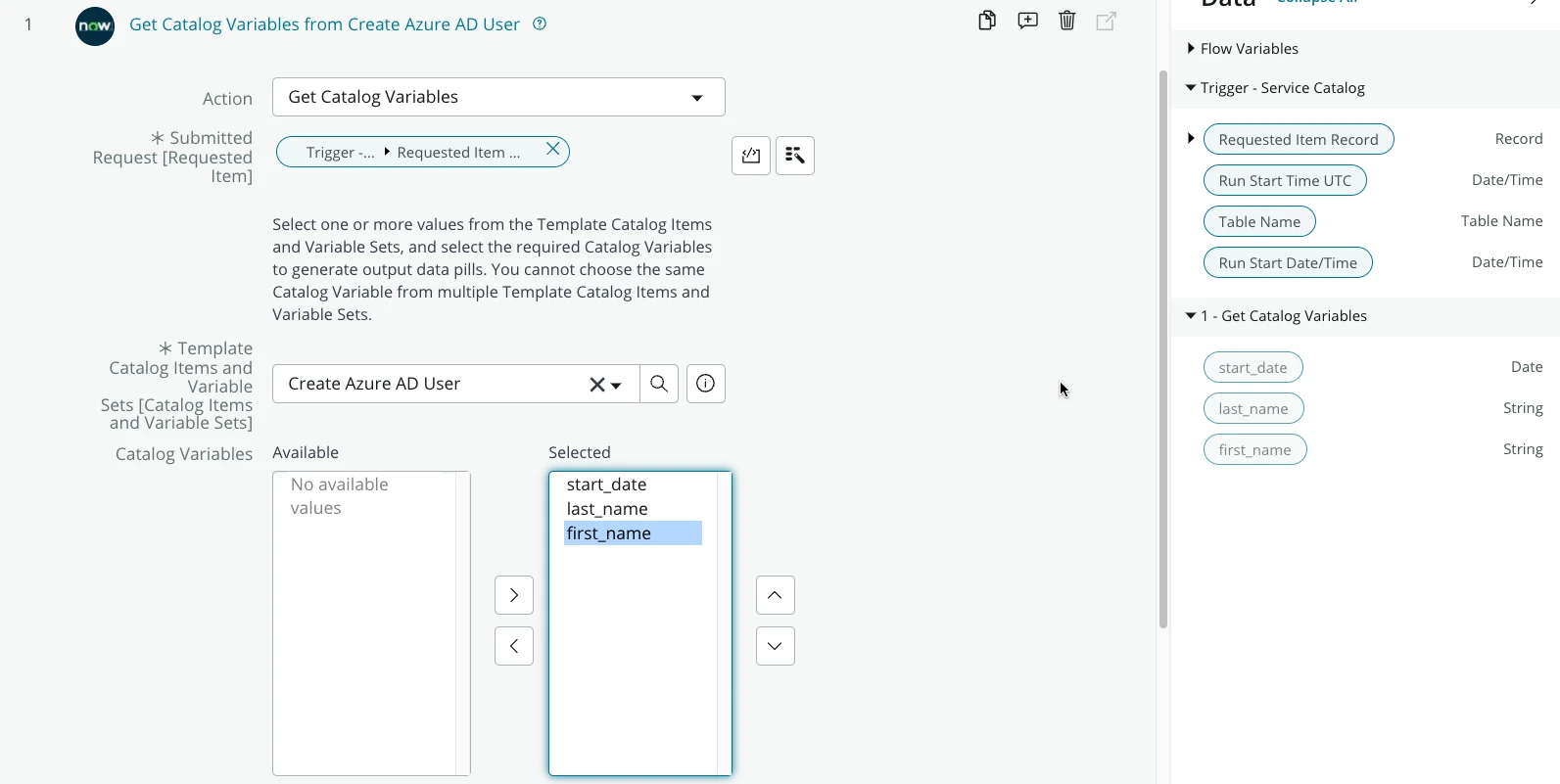 Get catalog variables