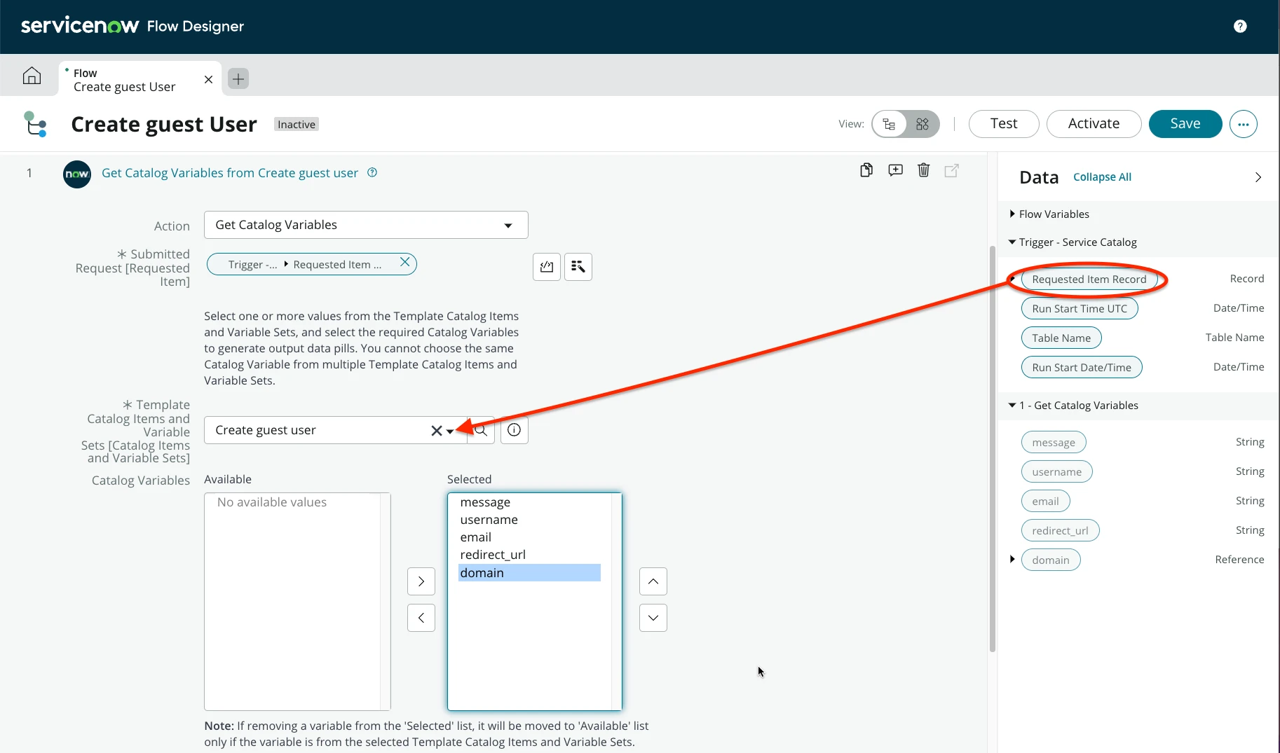 Get variables from create guest user
