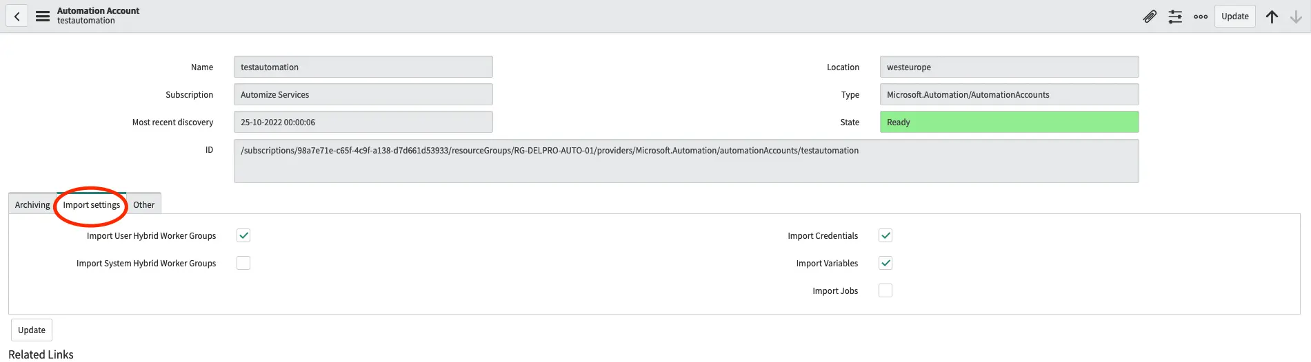 Configure import settings