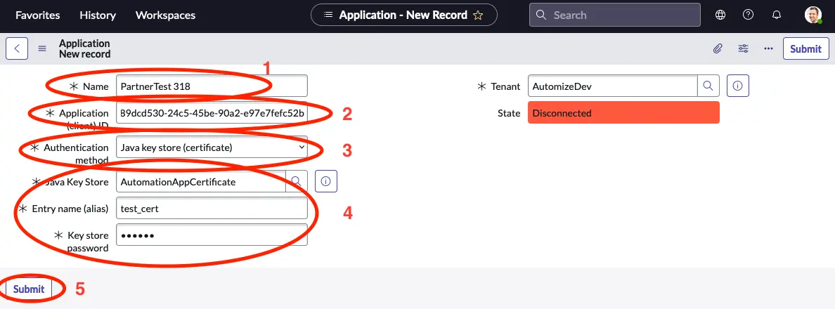 Insert new application