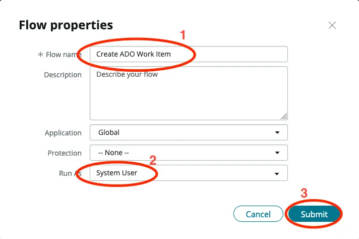 Enter defails for the new flow