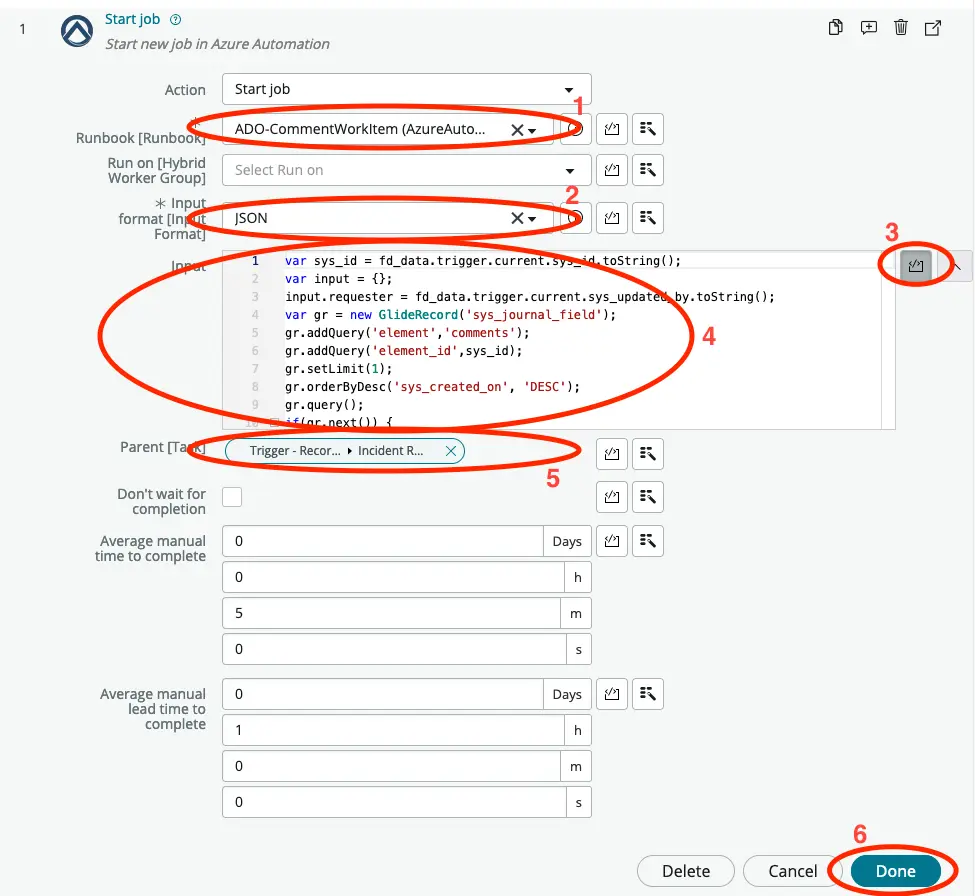 Work note showing a work item has been created