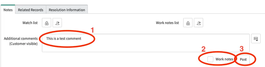 Work note showing a work item has been created