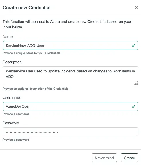 Work note showing a work item has been created