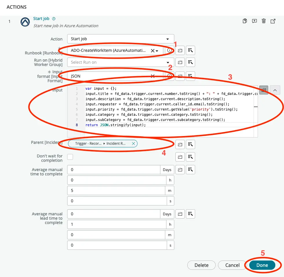 Configure the action