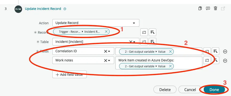 Congifure an update record action