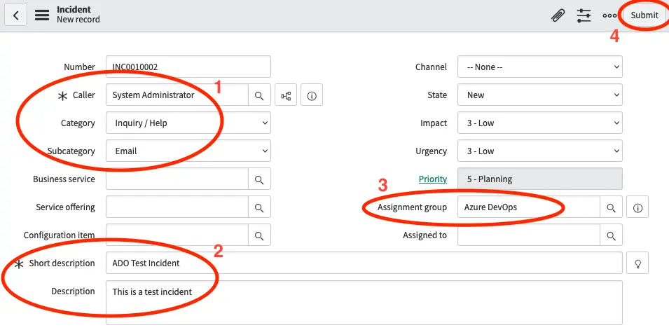 Fill out create incident form