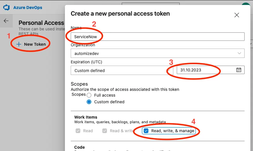 Create a new personal access token
