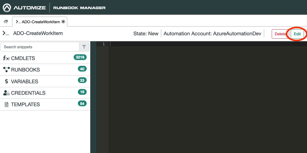 Put Runbook into Edit mode