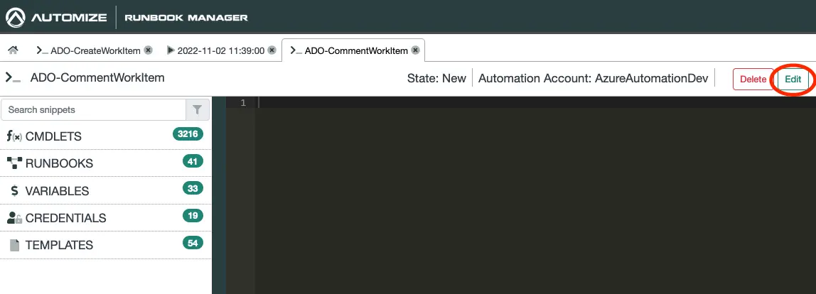 Put Runbook into edit mode