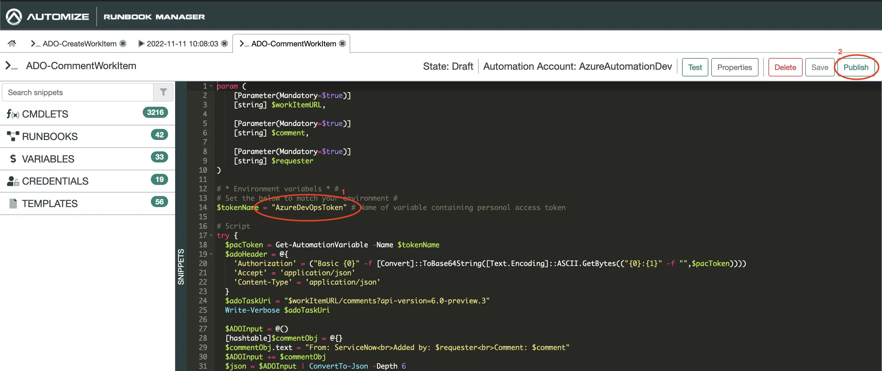 Tailor and publish the Runbook