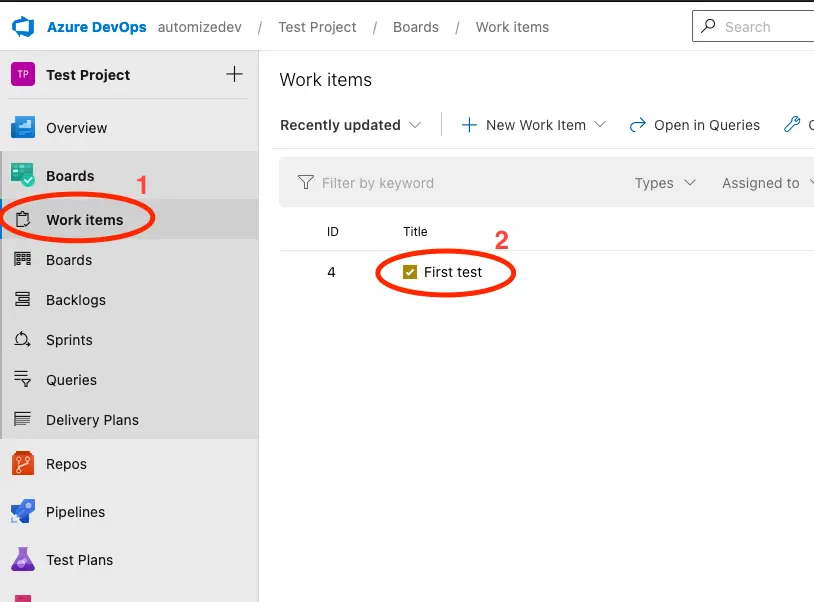 Navigate to Work Item in Azure DevOps