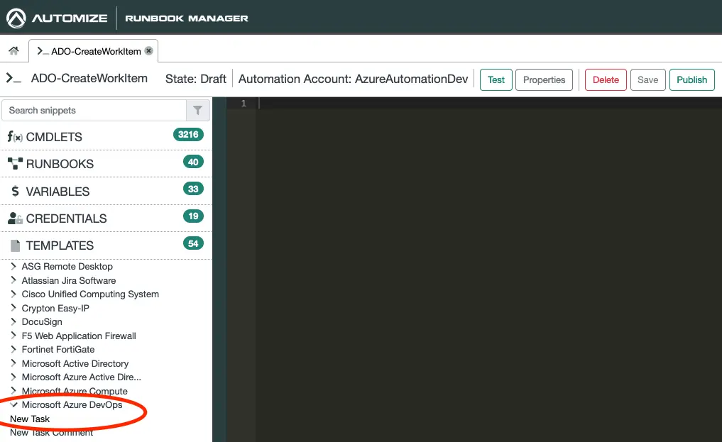Select Runbook template