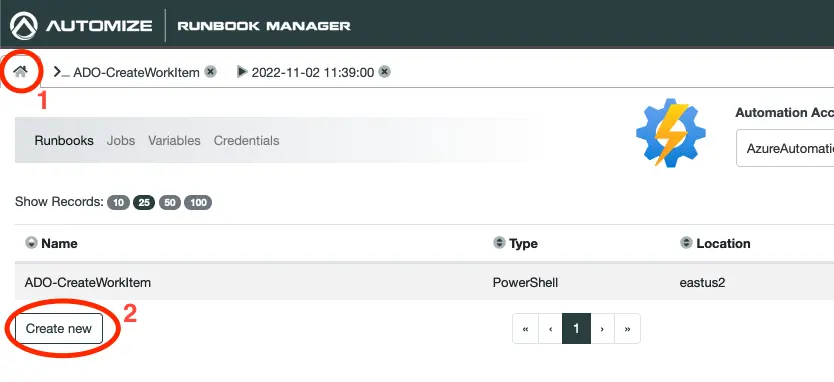 Navigate to Runbook list in Runbook Manager