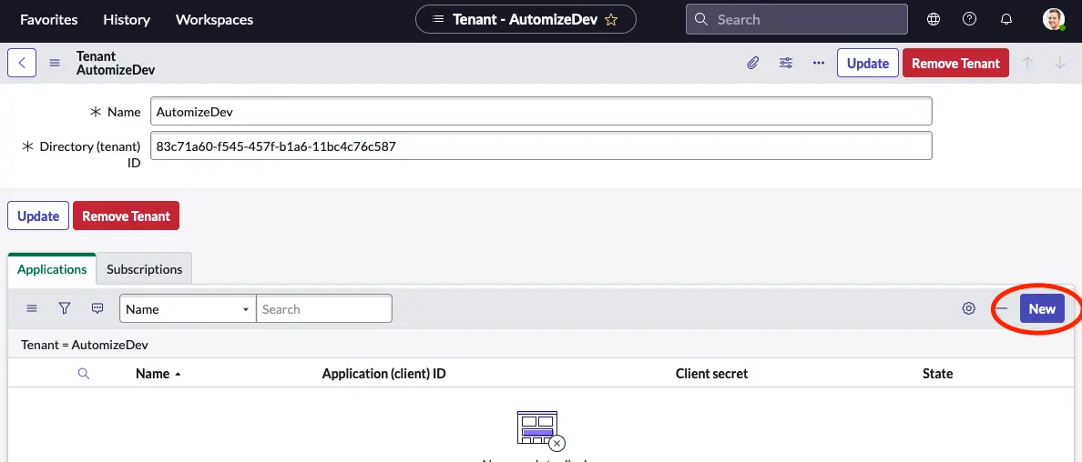Click on new application