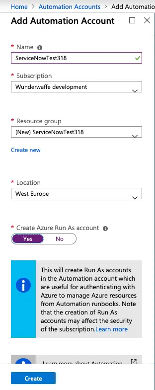 Add Automation Account