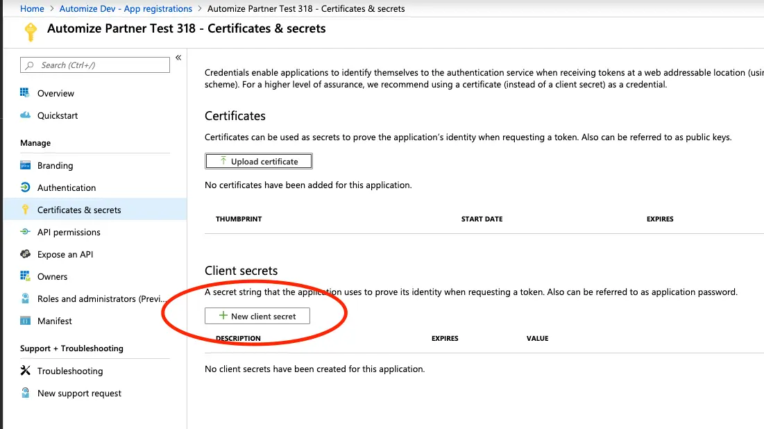 Click on New client secret