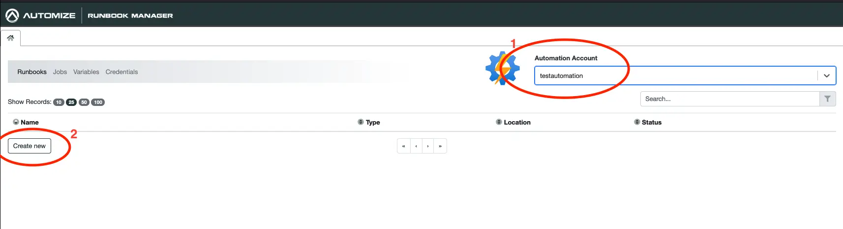 Select Runbooks in Runbook Manager