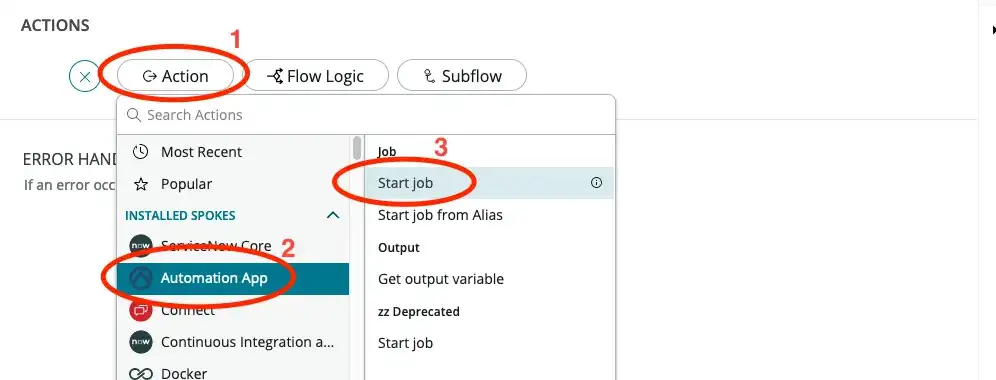 Add the start job action