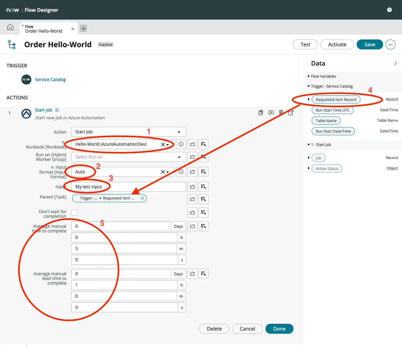 Fill out start job action form