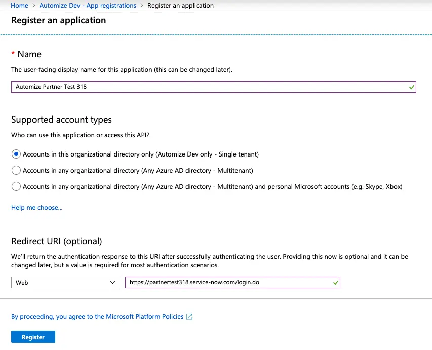 Register an application